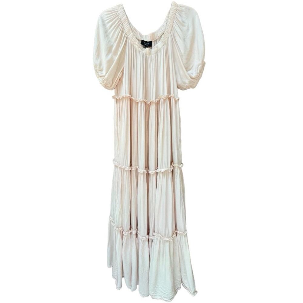 Vici Pompeii Maxi Tiered Dress Off Shoulder Cottage Core Peach Pink Ombré Medium